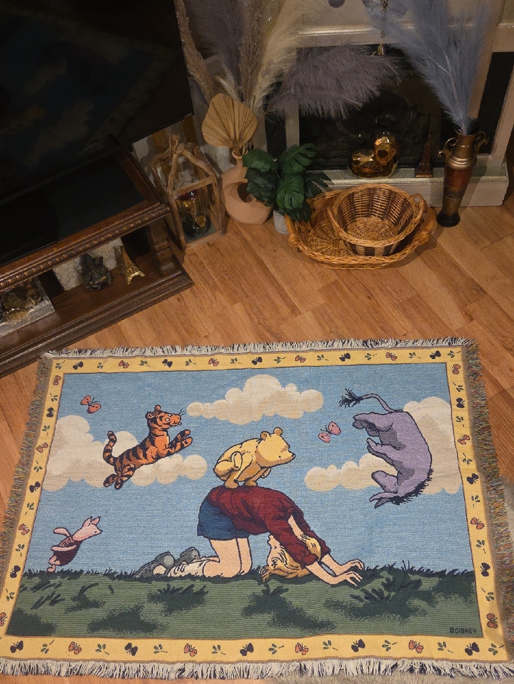 Vtg 90s Classic Winnie the Pooh Woven Tapestry Blanket Goodwin Weavers USA